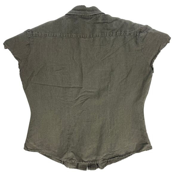 New York Company Top Womens Size Medium M Green Button Up Linen Blend Minimalist - Picture 2 of 5